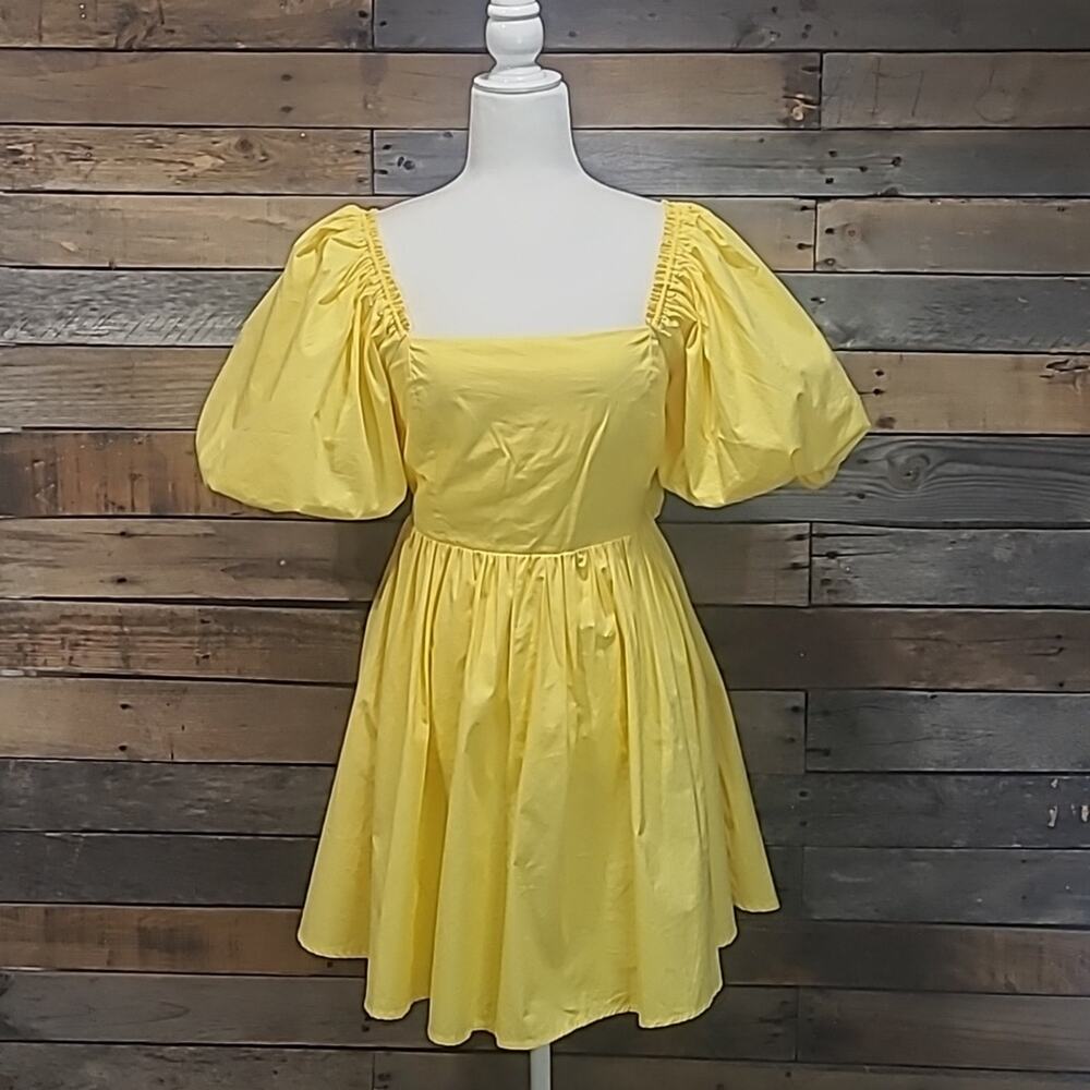 Sweet Lemon Puff Sleeve Smocked Babydoll Peasant Dress Sz Medium Yellow EUC